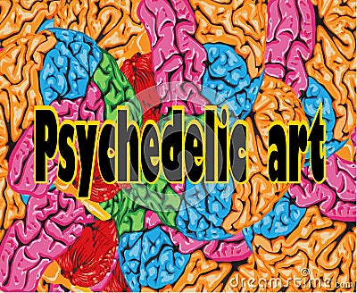 Psychedelic art colorful background with human brain convolutions Stock Photo