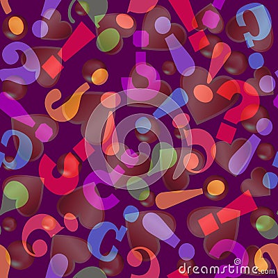 Psychedelic background with question mark and exclamation mark overlapping with heart shapes, modern abstract background Stock Photo