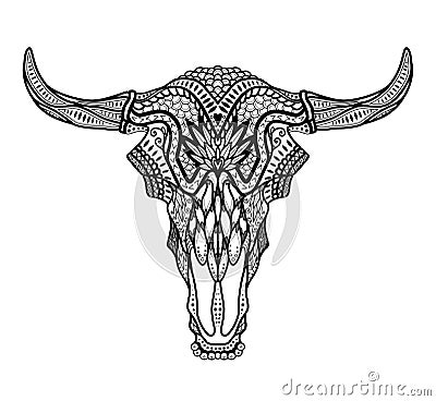 Psychedelic Bull / auroch skull with horns on white background. Vector Illustration