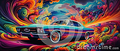 Psychedelic Cars Inspired Spaces In Vibrant Colors Stock Photo