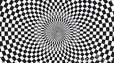 Psychedelic checkered circle background. Round background with checkerboard pattern. Chequer psychedelic mosaic. Chess Vector Illustration