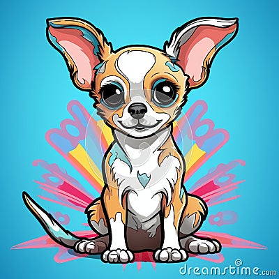 Psychedelic Chihuahua: Vibrant Cartoon Design With Guatemalan Art Influence Cartoon Illustration