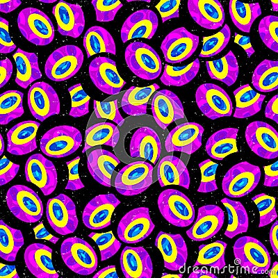 Psychedelic colored balls seamless geometric pattern Cartoon Illustration