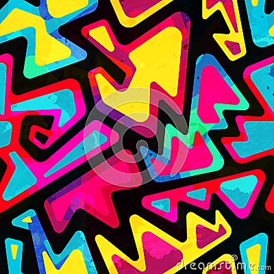 Psychedelic colored seamless pattern with grunge effect Vector Illustration