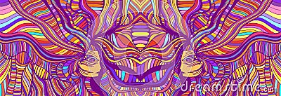 Psychedelic colorfool fantasy caleidoscope girls. Vector hand drawn illustration with fantastic surreal women. Creative doodle Vector Illustration