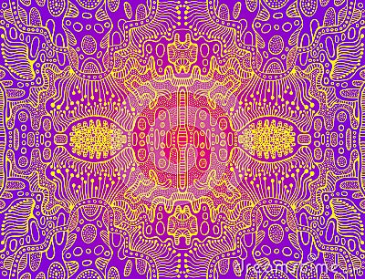 Psychedelic colorful surreal doodle pattern. Mirror abstract pattern, maze of line ornaments. Vector hand drawn bohemian Vector Illustration