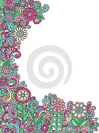 Psychedelic Doodle Henna Flowers Vector Vector Illustration