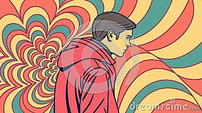 Psychedelic face portrait, abstract art and retro style illustration vector design Generative AI Vector Illustration