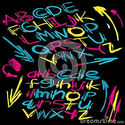 Psychedelic font of the alphabet in graffiti style Cartoon Illustration