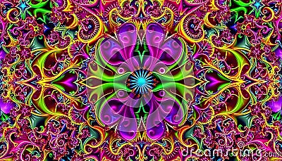 Psychedelic fractal art pattern, vibrant abstract design and colorful artwork Generative AI Stock Photo