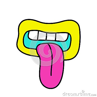 Psychedelic funny surreal smile, mouth with tongue in fashionable trippy style. Vector Illustration