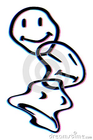 Psychedelic glitch poster. Smile emoji melt faces. Liquid Smiley trippy face, crazy cartoon character Cartoon Illustration