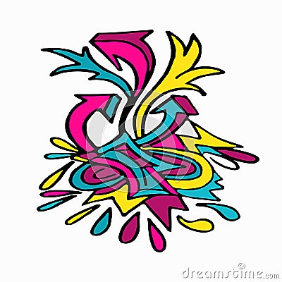 Psychedelic graffiti isolated object on a white background Cartoon Illustration
