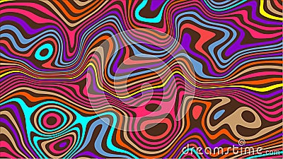 Psychedelic groovy background. Liquefy lines effect. Bright abstract wavy lines backdrop. Modern wavy multi colored Vector Illustration