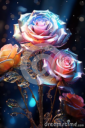 psychedelic iridescent colored rose, ai generated image Stock Photo