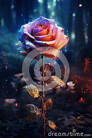 psychedelic iridescent colored rose, ai generated image Stock Photo