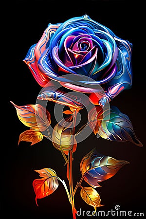 psychedelic iridescent colored rose, ai generated image Stock Photo