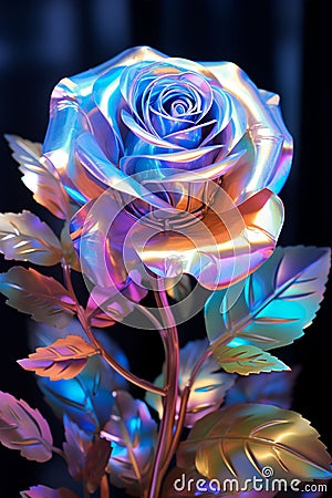 psychedelic iridescent colored rose, ai generated image Stock Photo