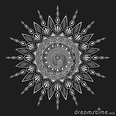 Decorative floral silver mandala. Oriental pattern with arabic or indian motifs. Vector Illustration
