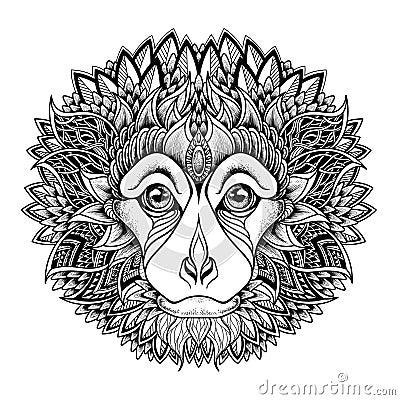 Psychedelic monkey head tattoo. zentangle style Vector Illustration