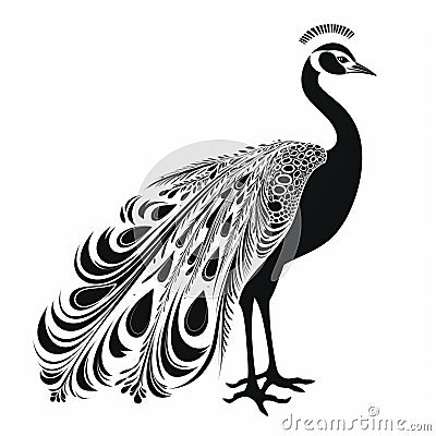 Psychedelic Peacock Silhouette: Contemporary Animal Sculpture In Graphic Design Stock Photo