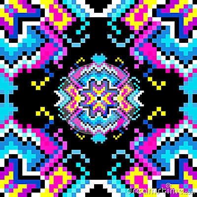 Psychedelic pixels on a black background beautiful pattern Vector Illustration