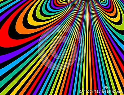 Psychedelic rainbow colored optical illusion lines vector insane art background, LSD hallucination delirium, surreal op art linear Vector Illustration