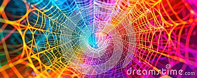 Rainbow web pattern with an optical illusion of infinite perspective. Abstract futuristic web tunnel Stock Photo