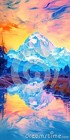 Psychedelic Mountain Scenery With Romantic Riverscapes In High Resolution Stock Photo