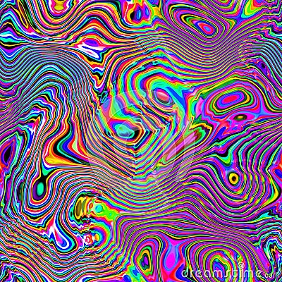 Psychedelic repeatable geometric pattern with curved lines, Funky liquid shapes, colorful wavy vivid design. Hippie urban pattern Stock Photo