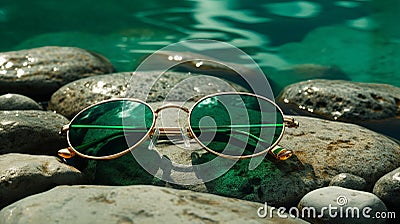Psychedelic Seapunk Glasses On Emerald Rocks Stock Photo