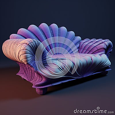 Psychedelic Surrealism 3d Sofa With Shells - Organic Chemistry Textile Fusion Stock Photo