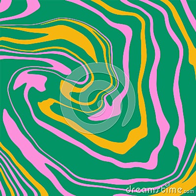 Psychedelic swirl groovy square background. Trippy retro wave wallpaper. Liquid Vector design illustration. Vector Illustration