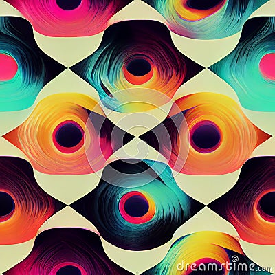 Psychedelic swirls and curves, bright colors and fluid lines to create a groovy, psychedelic pattern Generative AI, illustration Stock Photo