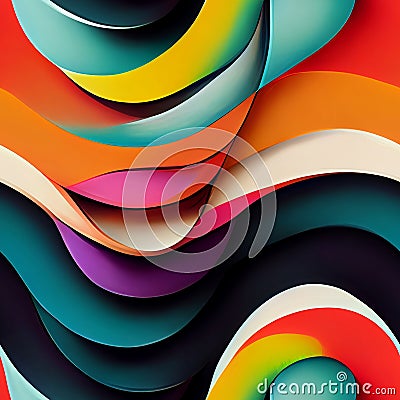 Psychedelic swirls and curves, bright colors and fluid lines to create a groovy, psychedelic pattern Generative AI, illustration Stock Photo