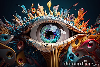 Psychedelic trip into wellness and escapism with surrealis and vibrant trippy illustrations Cartoon Illustration