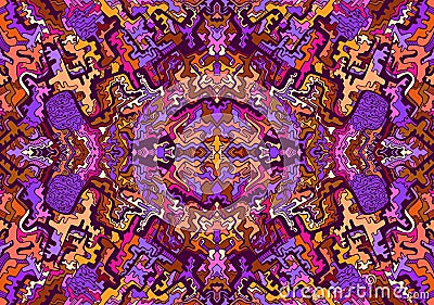 Psychedelic trippy colorful surreal artistic pattern. Mirror abstract pattern Vector Illustration