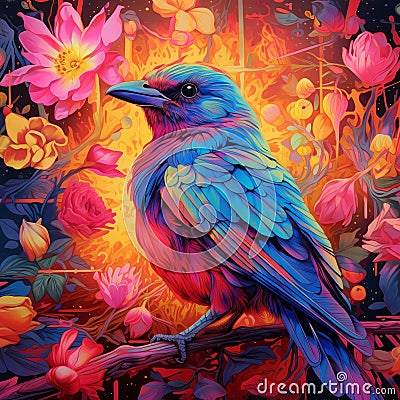 Psychedelic Trippy Looking Colorful Bird in Nature Stock Photo