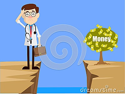 Psychiatrist - Thinking How to Reach Close to Money Plant Stock Photo