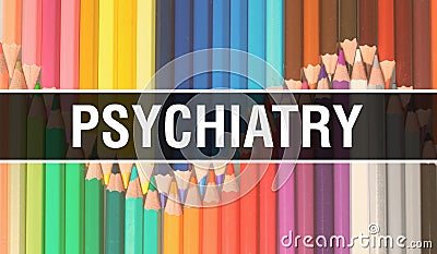 Psychiatry concept illustration on Back to School banner with Education texture. Psychiatry represent concept of education, Cartoon Illustration