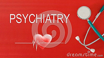 PSYCHIATRY concept with stethoscope and heart shape Stock Photo