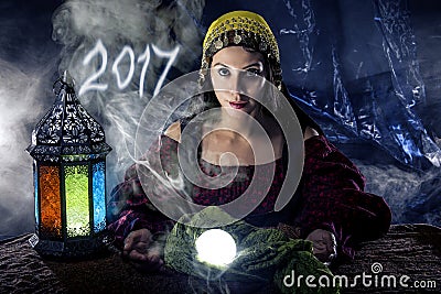 Psychic Fortune Teller Predicting 2017 Stock Photo