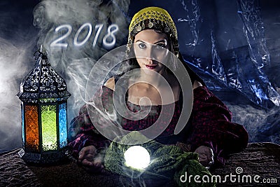 Psychic Predicting New Year 2018 Stock Photo