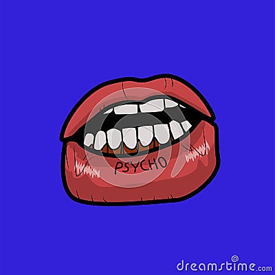 Psycho lip tattoo funky graphic illustration Vector Illustration
