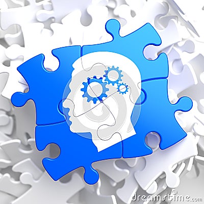 Psychological Concept on Blue Puzzle. Stock Photo