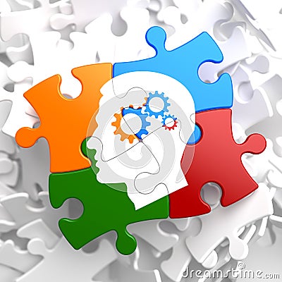 Psychological Concept on Multicolor Puzzle. Stock Photo