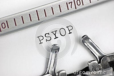Psychological operations acronym PSYOP text macro closeup, typewriter typed behavior reasoning tactical planning concept Stock Photo