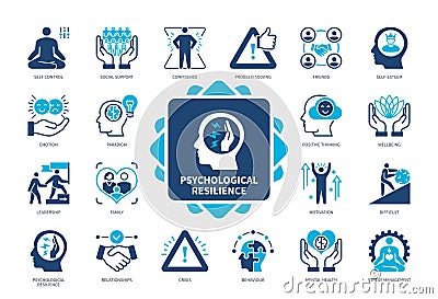 Psychological Resilience solid icon set Stock Photo