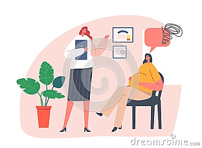 Psychological Support for Pregnant Woman, Coach and Pregnant Female Characters Sitting on Chair in Perinatal Class Vector Illustration