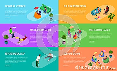 Psychological therapy concept. Coach and support group in individual during psychological therapy. Flat isometric vector Vector Illustration